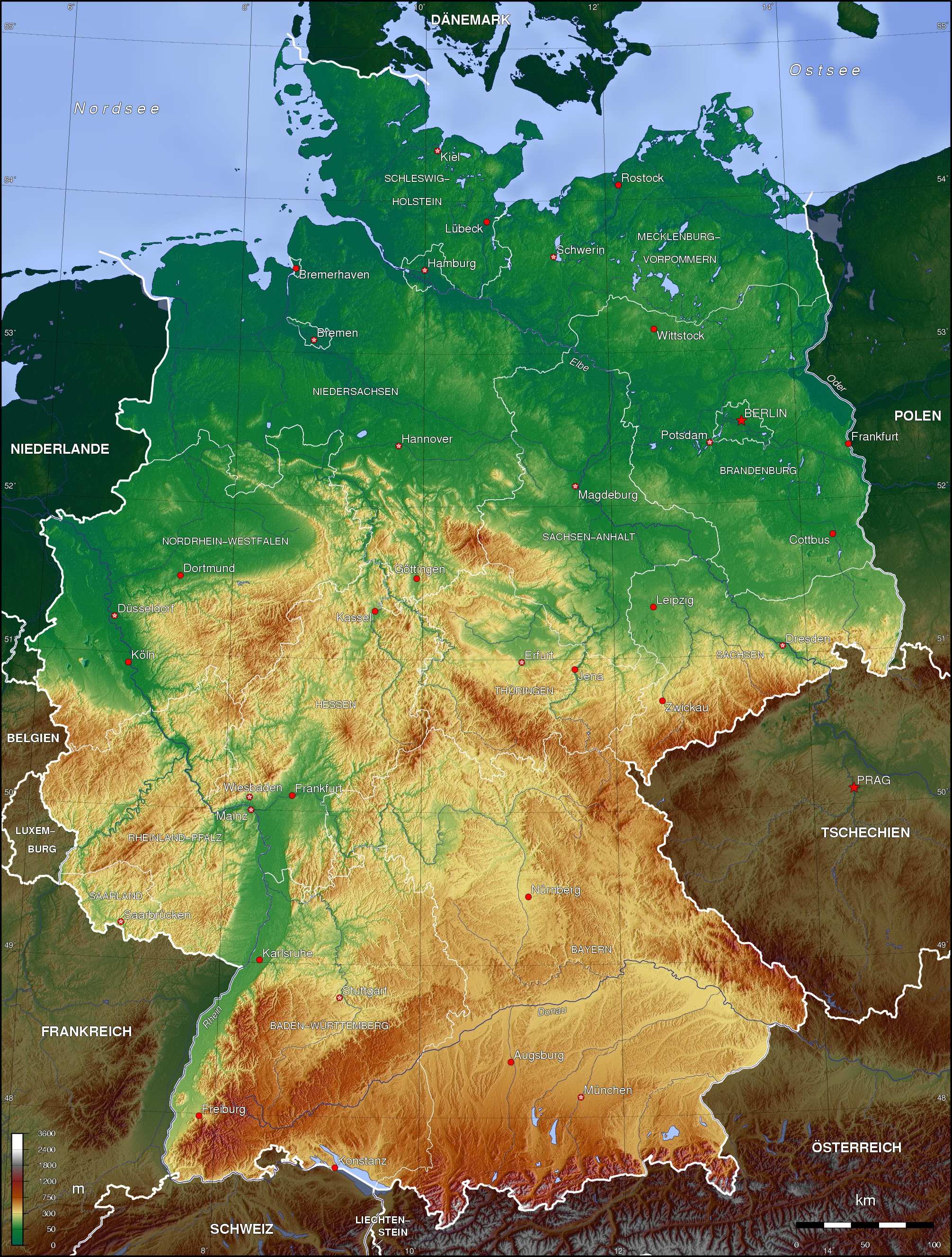 Karte Topographie Deutschland