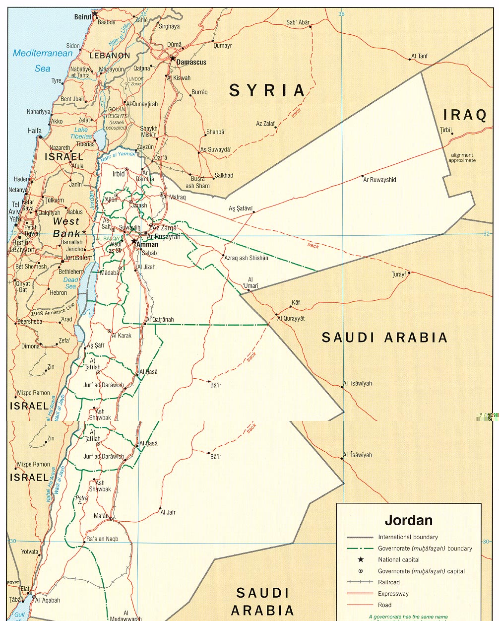 Landkarte Jordanie