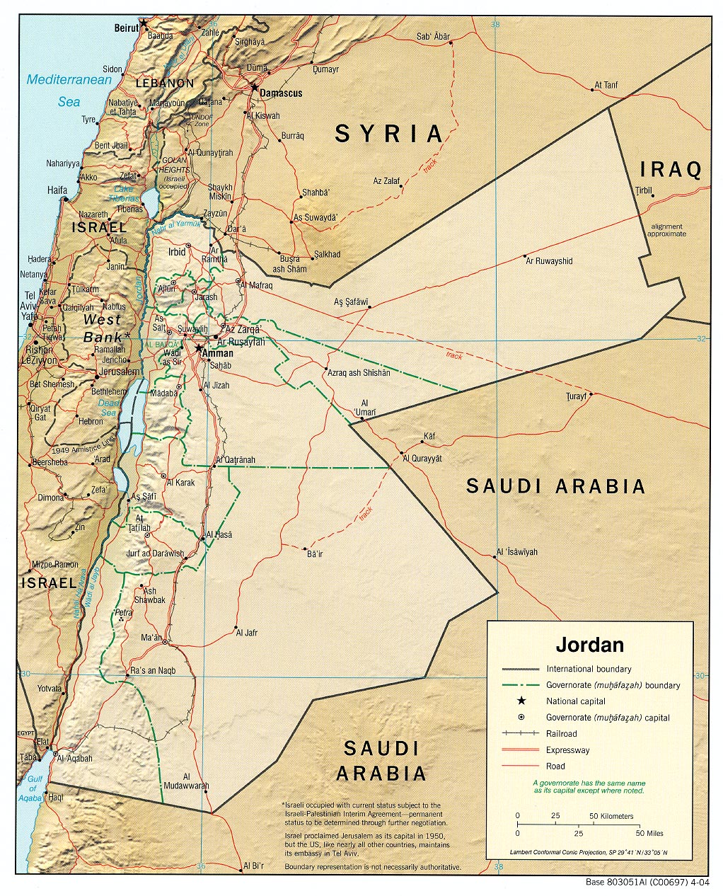 Landkarte Jordanie